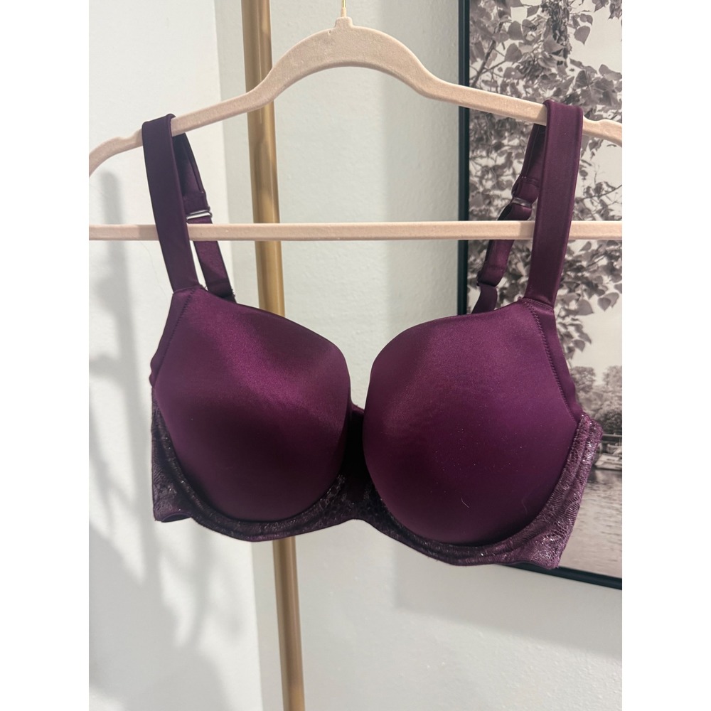 Ambrielle Plum Purple Lightly Lined Balconette Bra 36DDD Metallic Lace Underwire
